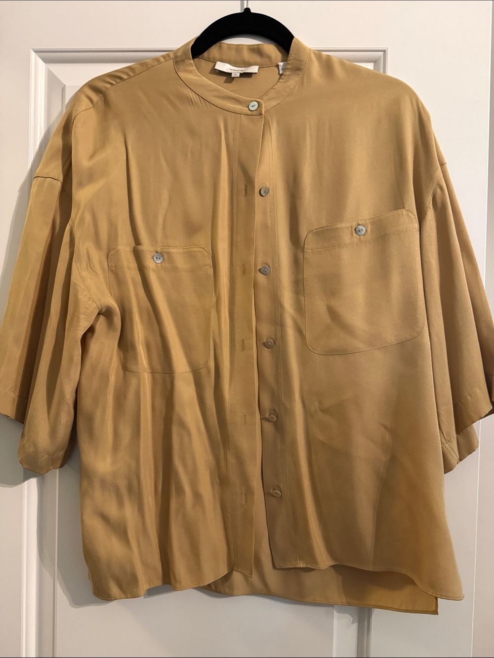 Vince Tan Button-Front Silk Blouse